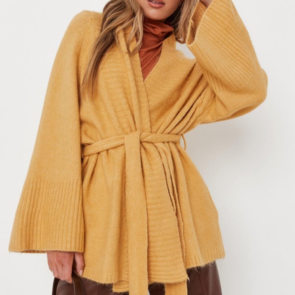NWT Mustard Wide Sleeved Belted Cardigan